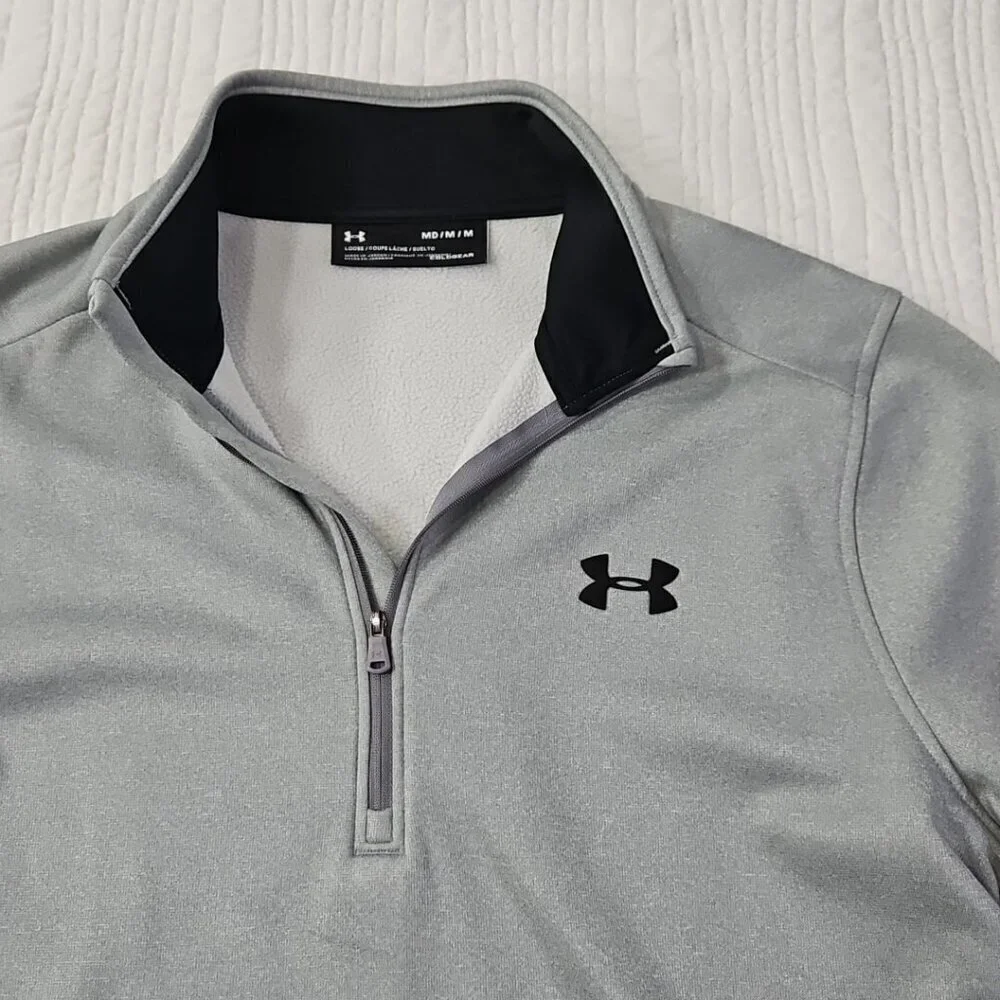 Under Armour Coldgear Loose Men's Size M 1/4 Zip Pullover Grey Activewear EUC LN